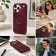 Textured Leather MagSafe Case for iPhone 15, iPhone 16, iPhone 17, iPhone 17 Pro &amp; iPhone 17 Pro Max | Premium Protective Cover &ndash; iPhone 17 ProMax Wine Red | iCare
