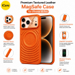 Textured Leather MagSafe Case for iPhone 15, iPhone 16, iPhone 17, iPhone 17 Pro &amp; iPhone 17 Pro Max | Premium Protective Cover &ndash; iPhone 18 Pro Orange | iCare
