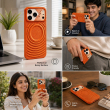 Textured Leather MagSafe Case for iPhone 15, iPhone 16, iPhone 17, iPhone 17 Pro &amp; iPhone 17 Pro Max | Premium Protective Cover &ndash; iPhone 17 ProMax Orange | iCare